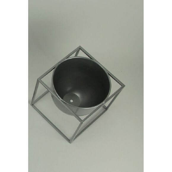 Metallic Silver Metal Modern Planter Bowl in Angular Stand - Picture 2 of 4